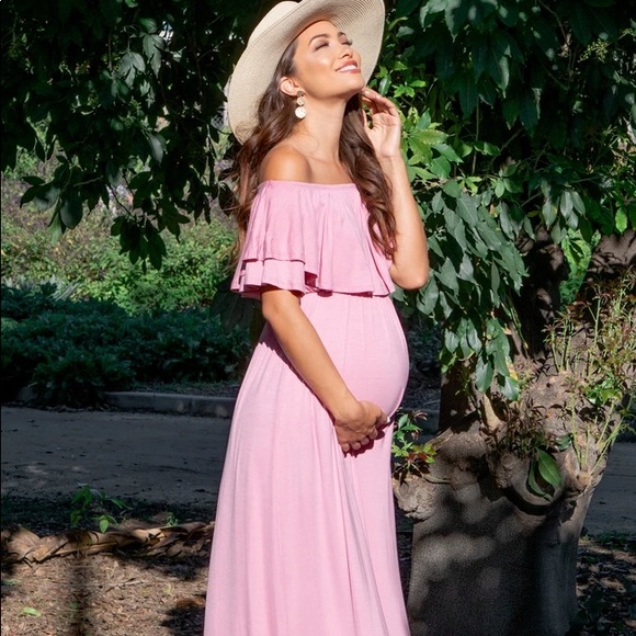 Pinkblush Dresses & Skirts - PinkBlush Light Pink Off Shoulder Maternity Maxi